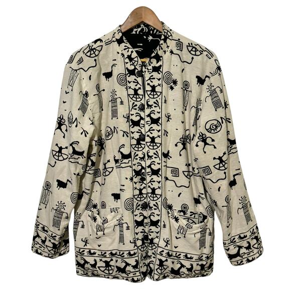 Primitive Arts Black & White Reversible Southwestern Aztec Button Up Jacket - Picture 5 of 12